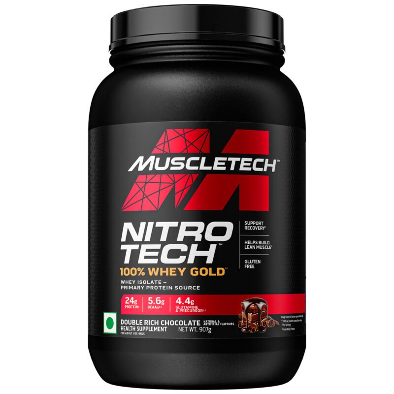Muscletech Nitrotech 100% Whey Gold,1.81Kg (4Lbs),Double Rich Chocolate,Primary Source-Whey Protein Isolate,24G Of Pure Protein For Enhanced Lean Muscle,Strength&Recovery,Gluten Free,Vegetarian