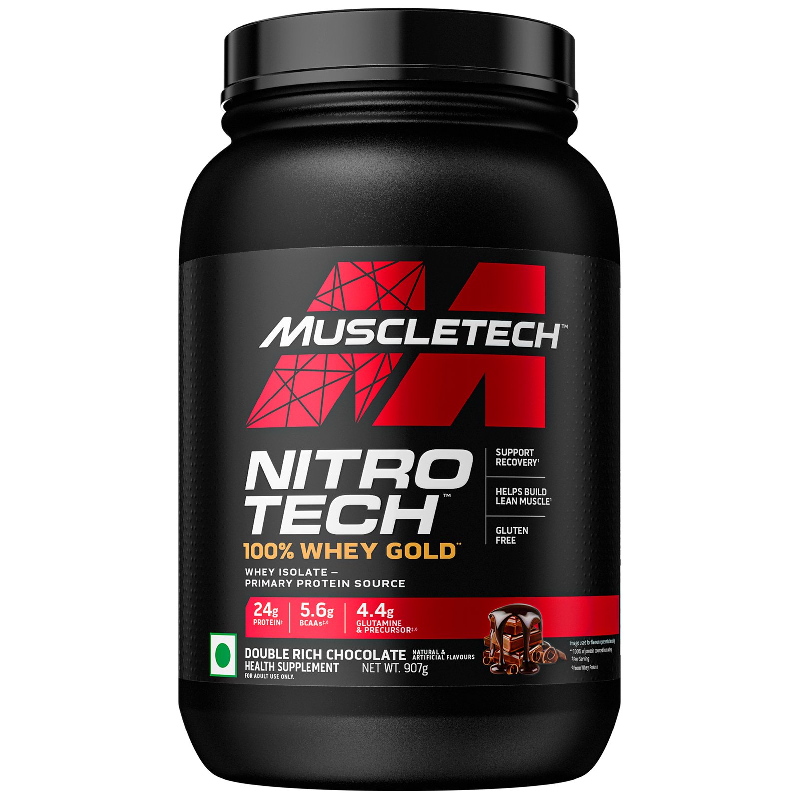 1-1 Muscletech Nitrotech 100% Whey Gold,1.81Kg (4Lbs),Double Rich Chocolate,Primary Source-Whey Protein Isolate,24G Of Pure Protein For Enhanced Lean Muscle,Strength&Recovery,Gluten Free,Vegetarian